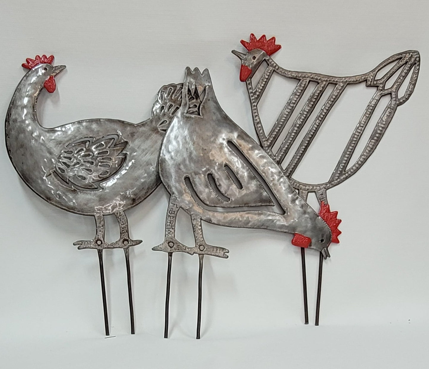 Three Hens metal art by Singing Rooster
