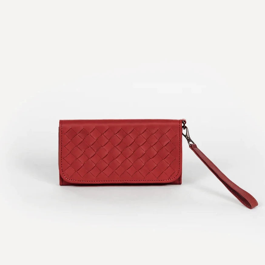 Deux Mains Red Leather Wristlet Wallet
