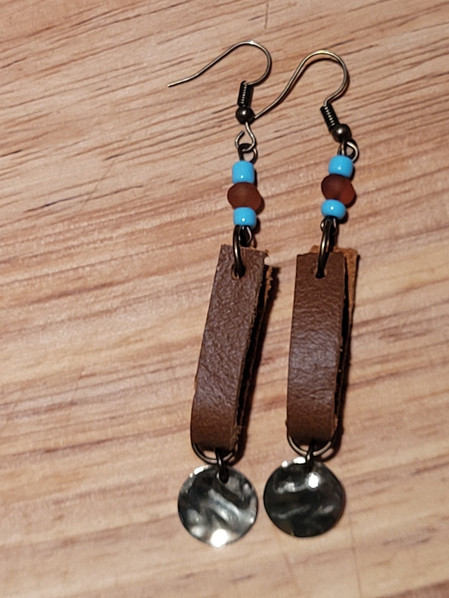 Leather beaded earrings