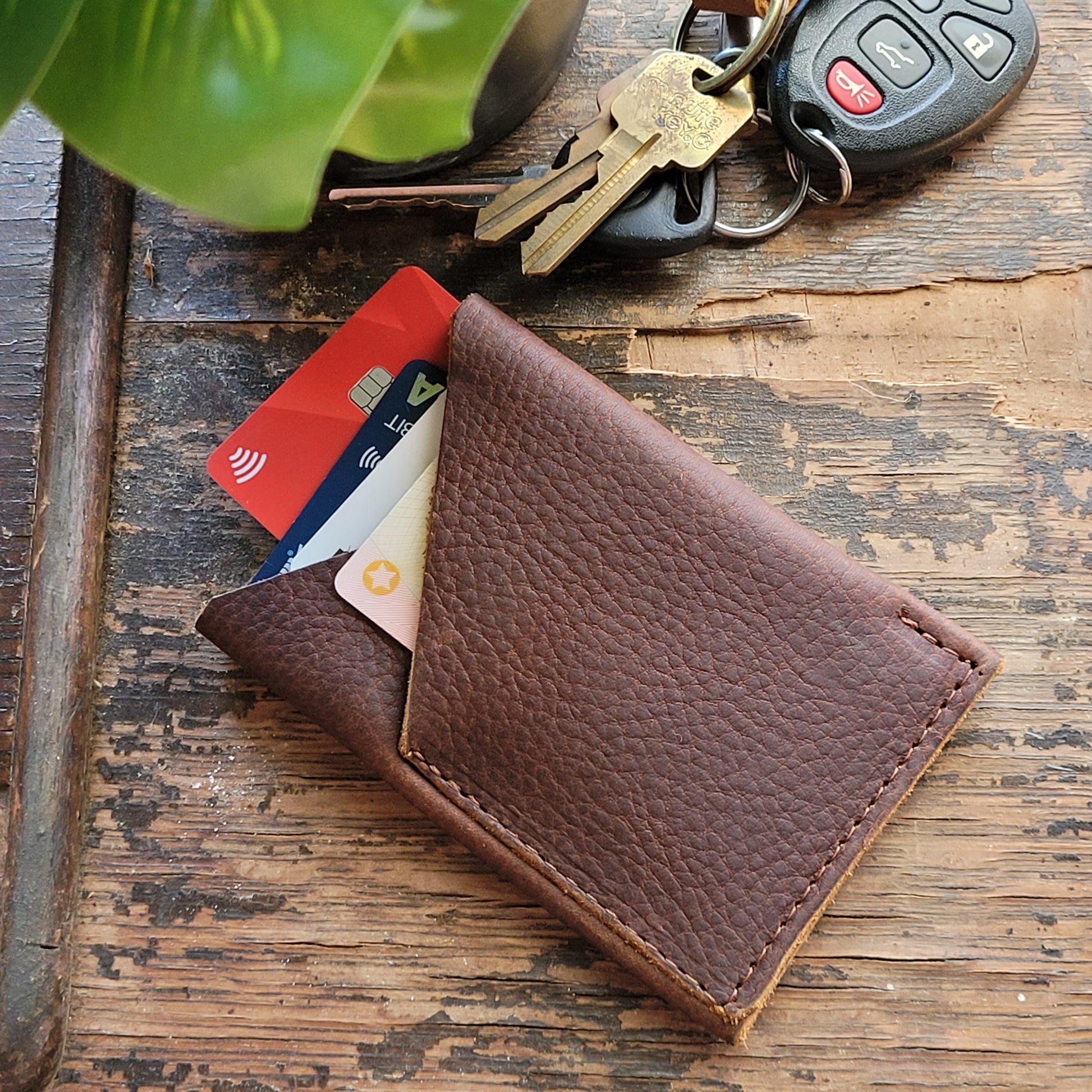 crossover leather card wallet dark toast with sample cards