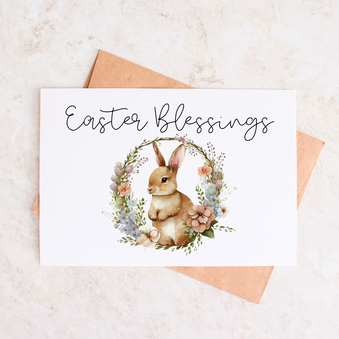 Easter Blessings Bunny Happy Easter Pastel Stationary Card